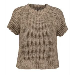 Bishop + Young Chunky Knit Short Sleeve Sweater Women Size XS Brown Boxy Cropped